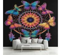 Générique Papier Peint Attrape-Rêves Papier Peint Panoramique Plumes Bohème Dream Catcher Papillon Papiers Peints Intissé Fresque Murale, Decoration Chambre Salon Wallpaper, 450 x 315 cm T&-K