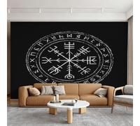 Générique Papier Peint Boussole Viking Papier Peint Panoramique Intissé | Rune Viking Mythologie Nordique Papiers Peints Fresque Murale, Decoration Chambre Salon Wallpaper, 200 x 140 cm K&-9