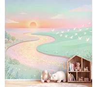 Générique Papier Peint Cartoon Romantique Paysage Papier Peint Panoramique Rivière Soleil Doux Pour Salon Chambre Géant Salon, Pour Salon Chambre Décoration Murale