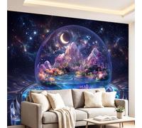 Générique Papier Peint Ciel Étoilé Boule de Verre Mont Enneigé 350x256cm (WxH) Poster Geant Mural 3D, Fantastique Apaisant Murale, Papier Peint Intissé Fresque pour Salon, chambre et cuisine