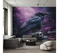 Générique Papier Peint Crâne Corbeau Papier Peint Panoramique Squelette Oiseau Gothique Papiers Peints Intissé Fresque Murale, Decoration Chambre Salon Wallpaper, 366 x 254 cm 3&-1L