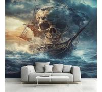 Générique Papier Peint Crâne Papier Peint Panoramique Voilier Gothique Nautique Papiers Peints Intissé Fresque Murale, Decoration Chambre Salon Wallpaper, 310 x 250 cm Q&-X