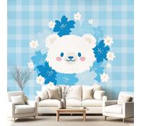 Générique Papier Peint Doux Mignon Cartoon Papier Peint Panoramique Bleu Ours Carreaux Pour Salon Chambre Géant Salon, Pour Salon Chambre Décoration Murale