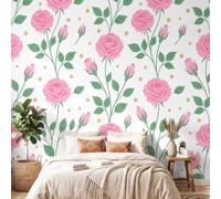 Générique Papier Peint Doux Romantique Floral Papier Peint Panoramique 350 x 256 cm Pour Salon Chambre D'Enfant décoration Chambre d'Enfant Décoration Murale Rose Rose