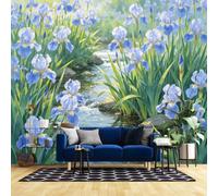 Générique Papier Peint Floral Bleu À Motif Botanique, Intissé, Photo Murale, Affiche Décorative Pour La Maison Effet Panoramique 3D, Paysage Naturel, Art Mural Pour Salon Ou Bureau, 368 Cm (L)