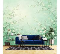 Générique Papier Peint Floral Printanier Vert Minimaliste Intissé, Affiche Photo Murale, Décoration Intérieure Effet Panoramique 3D, Paysage Naturel, Art Mural Pour Salon Ou Bureau, 368 Cm (L)