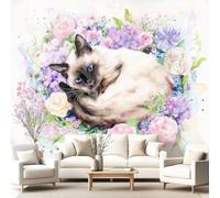 Générique Papier Peint Frais Doux Animal Papier Peint Panoramique Chat Floral Pour Salon Chambre Géant Salon, Pour Salon Chambre Décoration Murale