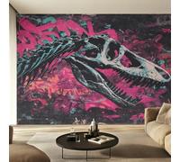 Générique Papier Peint Graffiti Crâne Dinosaure Panoramique 450 x 260 cm, Papier Peint Intissé Hip Hop Street Art Coloré Abstrait Décoration Murale, Papiers Peints pour Salon Chambre saf-12