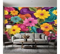 Générique Papier Peint Groovy Chambre Salon Cuisine Intissé, Papier Peint Panoramique Fleuri Couleur Années 60 70 80, Deco Murale Groovy, 260 x 175 cm (Largeur x Hauteur), GG4683