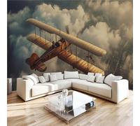 Générique Papier Peint Intissé Avion Vintage 250x175 cm, Salon | Papier Peint Panoramique Nuages Paysage Fresque Murale, Décoration Murale Moderne, Chambre Bureau, Couloir