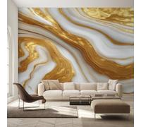 Générique Papier Peint Intissé Marbre Blanc Doré, Papier Peint Panoramique Marbre Sable Mouvant pour Salon Chambre, Déco Murale Maison, Décoration Photo Murale 250x175 cm K-MZ&37