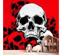 Générique Papier Peint Intissé Moderne Gothique Crânes Rouge Foncé 150 x 105 cm Papier Peint Panoramique Grandes Décoration Murale pour Salon Chambre Décor Fond TV