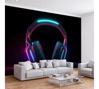Générique Papier Peint Intisse Panoramique Gaming néon casque audio 200 x 140 cm- Déco Mural Photo Murale Moderne pour Salon Chambre Cuisine Style gamer Décoration Murale 3D Effet