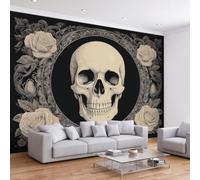 Générique Papier Peint Intisse Panoramique Gothic crâne Floral 350 x 256 cm- Déco Mural Photo Murale Moderne pour Salon Chambre Cuisine Luxe romantique Décoration Murale 3D Effet