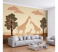 Générique Papier Peint Intissé Rustique Campagne Animal Girafe Moderne, Prairie de Ferme Art Muraux Photo pour Salon Chambre Bureau, Décoration Peinture Murale Papier Peint Panoramique 450L x 315H cm