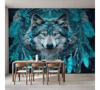 Générique Papier Peint Loup, Intissé Murale 350x256cm | Papier Peint Panoramique Attrape-Rêves, Chambre Wallpaper, Fresque, Salon Deco D&p3