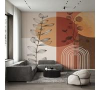 Générique Papier Peint Milieu du Siècle Papier Peint Panoramique Feuille Bohème Géométrique Abstrait Papiers Peints Intissé Fresque Murale, Decoration Chambre Salon Wallpaper, 366 x 254 cm 3&-1L