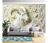 Générique Papier Peint Mural 3D En Relief Avec Chèvre Et Fleurs | 350 Cm (L) X 266 Cm (H) - Sticker Mural Intissé D'Art Moderne Pour Chambre Ou Salon - Ne Pas Décoller Ni Coller - 350 Cm (L) X