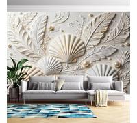 Générique Papier Peint Mural 3D En Relief, Motif Plumes Et Coquillages | 368 Cm (L) X 254 Cm (H) - Sticker Mural Intissé, Art Moderne, Pour Chambre Ou Salon - Ne Pas Décoller Ni Coller - Motif P