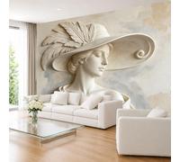 Générique Papier Peint Mural Poster Mural 300×210cm Dame Au Chapeau Large À Plumes Effet 3D En Relief Intissé Décoration Murale pour Salon Chambre Fond TV 300×210cm (L X H) (118×83 Pouces)