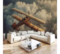 Générique Papier Peint Panoramique 3D Avion Vintage 250 x 175 cm (LxH) | Poster Géant Mural intissé xxl Nuages Paysage Moderne Fresque Peinture Murale Décorative pour Salon Chambre L-463