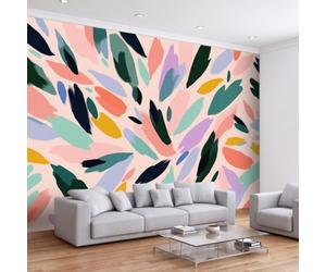 Générique Papier Peint Panoramique 400 x 280 cm Feuilles de plantes couleurs pastel Art Photo Murale Chambre Décor, Papier Peint intissé fond pour Chambre D'Enfant Adolescent Maternelle Murale
