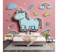 Générique Papier Peint Panoramique 400x280 cm Rose Fresque Murale Art 3D | Intissée Papier Peint Photo Licorne De Dessin Animé 3d Tableaux Muraux Photo Trompe l'oeil Pour Salon Décoration Murale