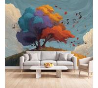 Générique Papier Peint Panoramique Abstrait Musique, Papier Peint | Arbre Note Musique Fresque Murale Intissée - Décoration Murale 500x280 cm pour Salon Chambre Bureau Décor
