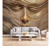 Générique Papier Peint Panoramique Abstrait Relief 3D, Papier Peint | Métal Ligne Visage Or Fresque Murale Intissée - Décoration Murale 400x280 cm pour Salon Chambre Bureau Décor