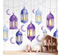 Générique Papier Peint Panoramique Aquarellee Thème Fête 200 x 140 cm - Décoration Murale Lanternes Lune - Tapisserie Murales Papier Peint Intissé - Poster Tableaux Photo Muraux