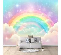 Générique Papier Peint Panoramique Arc Ciel Nuages Étoiles 250x175 cm Papier Peint Intissé Mural, Poster Geant Mural 3D, pour Salon Chambre d'enfants restaurant Décoration Murale