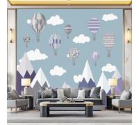 Générique Papier Peint Panoramique Ballons Montagnes Nuages 200 x 140cm - Papier Peint Intissé Dessin Animé Paysage Géant 3D Décoration Murale pour Salon Chambre Salle à Manger Chambre d'Enfant