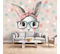 Générique Papier Peint Panoramique Cartoon Mignon, Papier Peint | Animal Lapin Pois Fresque Murale Intissée - Décoration Murale 250x175 cm pour Salon Chambre Bureau Décor