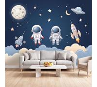 Générique Papier Peint Panoramique Cartoon Univers, Papier Peint | Astronaute Fusée Fresque Murale Intissée - Décoration Murale 450x315 cm pour Salon Chambre Bureau Décor