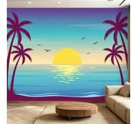 Générique Papier Peint Panoramique Côte Coucher De Soleil Tropical Poster Mural, Papier Peint Intissé Plage pour Salon Chambre Bureau Canapé TV Fond Décoration, 150 x 105 cm