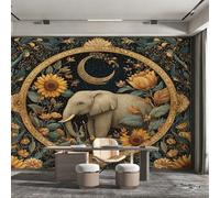 Générique Papier Peint Panoramique Éléphant, Papier Peint Tournesol Croissant de Lune Bohème Mystique pour Chambre, Décoration Murale pour Salon, 300 x 210 cm (L x H) Poster Mural & Wallpaper K-MZ&35