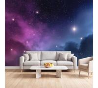 Générique Papier Peint Panoramique Espace Univers, Papier Peint | Ciel Étoilé Violet Fresque Murale Intissée - Décoration Murale 200x140 cm pour Salon Chambre Bureau Décor
