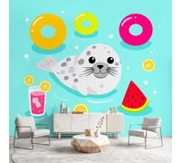 Générique Papier Peint Panoramique Été Animal Mignon 350 x 256 cm(L x H) Mural Phoque Décoration Murale, Salon Chambre Adulte Chambre d'Enfants Bureau & Toile Fond TV