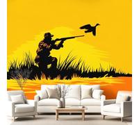 Générique Papier Peint Panoramique Faune, 450 x 315 cm(L x H) Papier Peint Intissé Fusil de Chasse Canard Silhouette pour Salon Chambre Bureau Couloir Décoration Murale