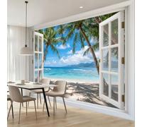 Générique Papier Peint Panoramique Fenêtre Française Poster Mural | Papier Peint Intissé Côtier Tropical pour Salon Chambre Bureau Canapé TV Fond Décoration, 400 x 280 cm