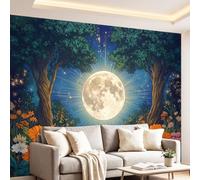 Générique Papier Peint Panoramique Floral Pleine Lune Arbre 350x256cm (WxH) Poster Mural 3D, Décoration Murale Premium, Aquarelle Esthétique conception Pour Salon, chambre et chambre d'enfants