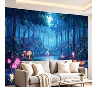 Générique Papier Peint Panoramique Forêt Champignon Luiole 350x256cm (WxH) Poster Mural 3D, Décoration Murale Premium, Vue Nocturne Onirique conception Pour Salon, chambre et chambre d'enfants