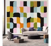 Générique Papier Peint Panoramique Géométrique - Papier Peint Rétro 70s Colorée - Deco Chambre Salon - Fresque Murale - Wallpaper - 250x175 cm A-3169