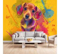 Générique Papier Peint Panoramique Graffiti Jaune, Papier Peint | Animal Teckel Fresque Murale Intissée - Décoration Murale 250x175 cm pour Salon Chambre Bureau Décor