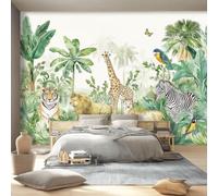 Générique Papier Peint Panoramique Intissé Animal Tigre Lion Cerf Cheval, 3D Papier Peint Dessin Animé Décoration Murale pou Salon Chambre Chambre d'enfant, 400 x 280cm Tapisserie Photo Géante