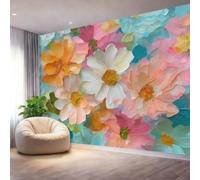 Générique Papier Peint Panoramique Intissé Art À Fleur 350 x 256 cm - Papier Peint Mural Non Tissé pour Salon et Chambre à Coucher TV Fond Décoration - Effet 3D Peinture À L'Huile Marguerite Pastel