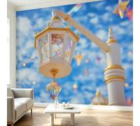 Générique Papier Peint Panoramique Intissé Ciel Bleu Nuages Blancs Lampadaire, Tapisserie Murale Géante Féerique Papier Peint Affiche pour Salon Chambre Chambre d'Enfant Décoration Murale 200x140 cm
