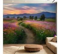 Générique Papier Peint Panoramique Intissé Ciel Champ De Fleurs Cosmos, 3D Papier Peint Glamour Paysage Décoration Murale pou Salon Chambre Chambre d'enfant, 350 x 256cm Tapisserie Photo Géante