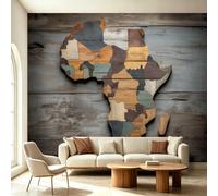 Générique Papier Peint Panoramique Intissé Planches De Bois Carte De L'Afrique, 3D Papier Peint Rustique Chic Décoration Murale pou Salon Chambre Chambre d'enfant, 400 x 280cm Tapisserie Photo Géante
