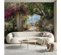 Générique Papier Peint Panoramique Jardin Floral Chemin, Papier Peint Européen Nature Paysage, Revêtement Murale Intissée Décoration XXL Murale Pour Salon, Chambre, Bureau 250 x 175cm